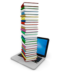 Image showing Pile of books on laptop