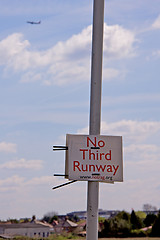 Image showing No third runway sign