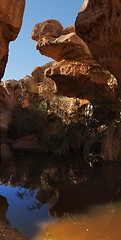 Image showing Small pool at the bottom of the desert gorge 