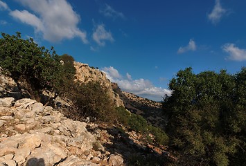 Image showing Mediterranean mountainous landscape at sunset