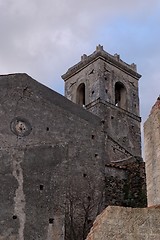 Image showing Old church belfry in Savoca village, Sicily, Italy in the evening