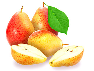 Image showing Fresh orange pears with green leaf