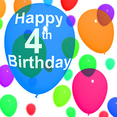 Image showing Multicolored Balloons For Celebrating A 4th or Fourth Birthday