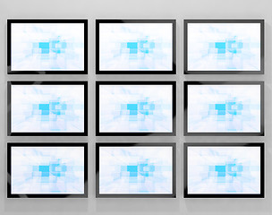 Image showing TV Monitors Wall Mounted Representing High Definition Television