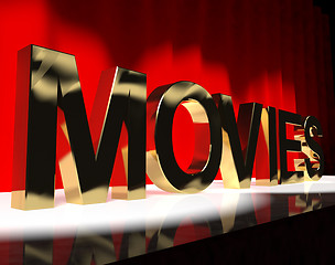 Image showing Movies Word On Stage Showing Cinema And Hollywood