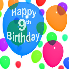 Image showing Multicolored Balloons For Celebrating A 9th or Ninth Birthday