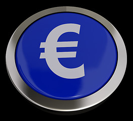 Image showing Euro Symbol Button In Blue Showing Money And Investment