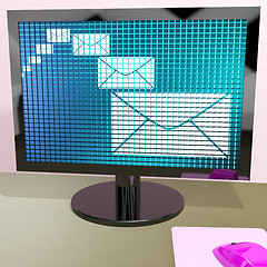 Image showing Email Envelopes On Screen Showing Emailing Or Contacting