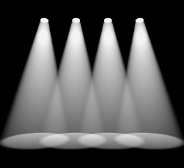 Image showing Four White Spotlights In A Row On Black For Highlighting Product