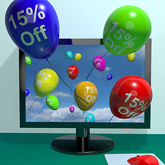 Image showing 15% Off Balloons From Computer Showing Sale Discount Of Fifteen 