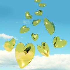 Image showing Metallic Gold Hearts Falling From The Sky Showing Love And Roman