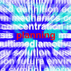 Image showing Planning Word On Map Background Meaning Organizing Strategy