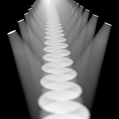 Image showing Multiple White Spotlights In A Row On Stage For Highlighting Or