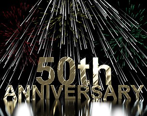 Image showing Gold 50th Anniversary With Fireworks For Fiftieth Celebration Or