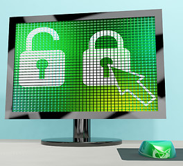 Image showing Padlock Icon On A Computer Screen Shows Safety Security And Prot