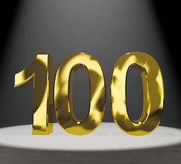 Image showing Gold 100th Or One Hundred 3d Number Closeup Representing Anniver