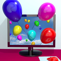 Image showing Balloons In The Sky And Coming Out Of Screen For Online Greeting