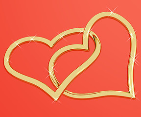 Image showing Gold Heart Shaped Rings Representing Love And Romance