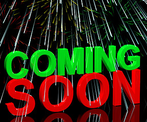 Image showing Coming Soon Words With Fireworks Showing New Product Arrival Ann