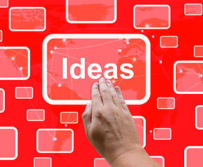 Image showing Ideas Button On Red Background Showing Concepts Or Creativity