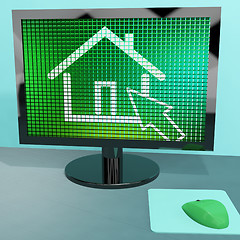 Image showing Home Symbol On Computer Screen Showing Real Estate Or Rentals