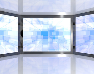 Image showing Big Blue TV Monitors Wall Mounted Representing High Definition T