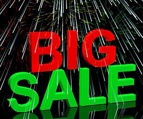 Image showing Big Sale Word And Fireworks Showing Promotion Discount And Reduc