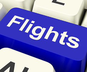 Image showing Flights Key In Blue For Overseas Vacation Or Holiday