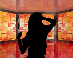 Image showing Fashionable Girl Dancing Silhouette With Monitors Showing Energe