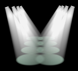 Image showing Six White Spotlights In A Row On Stage For Highlighting Products