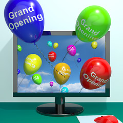 Image showing Grand Opening Balloons From Computer Showing New Online Store La