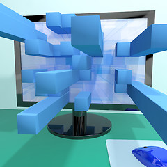 Image showing Three Dimensional Squares On Computer Monitor Showing 3d Graphic