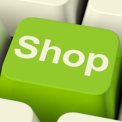 Image showing Shop Computer Key In Green For Commerce Or Retail Sales
