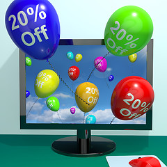 Image showing 20% Off Balloons From Computer Showing Sale Discount Of Twenty P