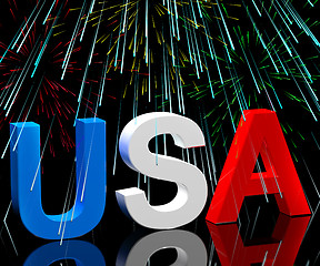 Image showing Usa Word And Fireworks As Symbol For America And Patriotism