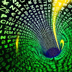 Image showing Currency Symbols Glowing In Yellow Shows Exchange Rates And Fina