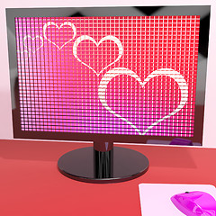 Image showing Hearts On Computer Screen Showing Love And Online Dating