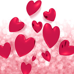 Image showing Hearts Falling With Red Bokeh Background Showing Love And Romanc