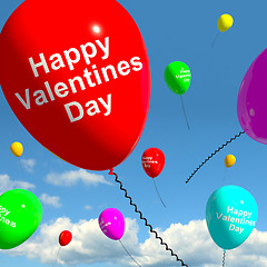 Image showing Happy Valentines Day Balloons In The Sky Showing Love And Affect