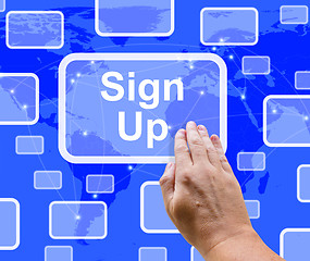 Image showing Sign Up Button On Blue Showing Subscription And Registration