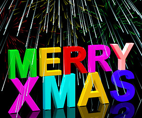 Image showing Merry Xmas Words With Fireworks Showing A Party Celebration