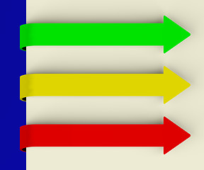 Image showing Three Multicolored Long Arrow Tabs Over Paper For Menu List Or N