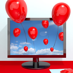 Image showing Festive Red Balloons In The Sky And Coming Out Of Screen For Onl