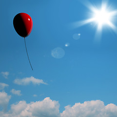 Image showing Red Balloon Soaring Representing Freedom Or Being Alone