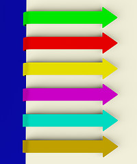 Image showing Six Multicolored Long Arrow Tabs Over Paper For Menu List Or Not