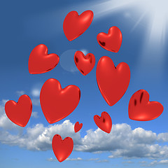 Image showing Hearts Falling From The Sky Showing Love And Romance