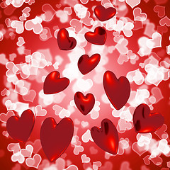 Image showing Hearts Falling With Bokeh Background Showing Love And Romance