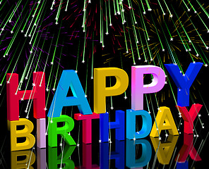 Image showing Multicolored Letters And Fireworks For Celebrating A Happy Birth