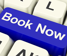 Image showing Blue Book Now Key For Hotel Or Flight Reservation Online