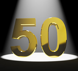 Image showing Gold 50th Or Fifty 3d Number Closeup Representing Anniversary Or